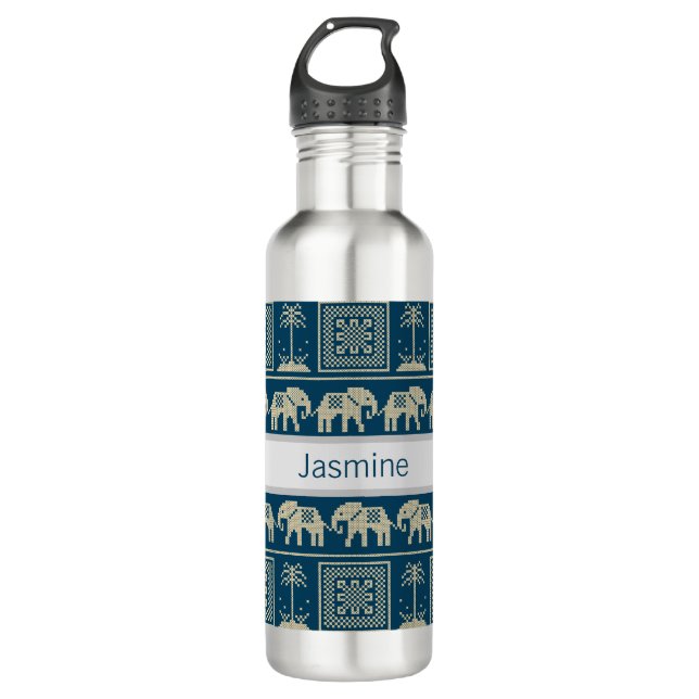 Tribal Elephant & Trees Personalized 710 Ml Water Bottle (Front)