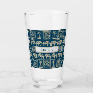 Tribal Elephant & Trees Personalized Glass