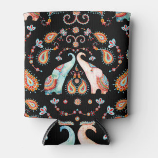 Tribal Elephant: Watercolor Paisley Pattern. Can Cooler