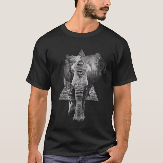 Tribal Elephant with Forest Overlay  T-Shirt (Front)