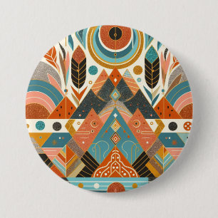 Tribal Ethnic African Pattern Earth Multicolors  3 Inch Round Button