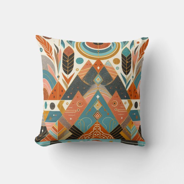 Tribal Ethnic African Pattern Earth Multicolors  Throw Pillow (Front)