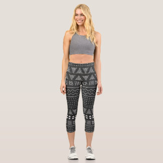 Tribal ethnic: black white pattern. capri leggings