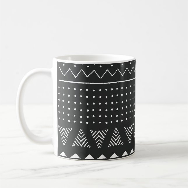 Tribal ethnic: black white pattern. coffee mug (Left)