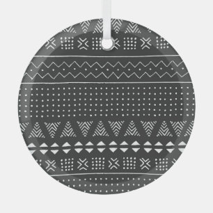 Tribal ethnic: black white pattern. glass ornament