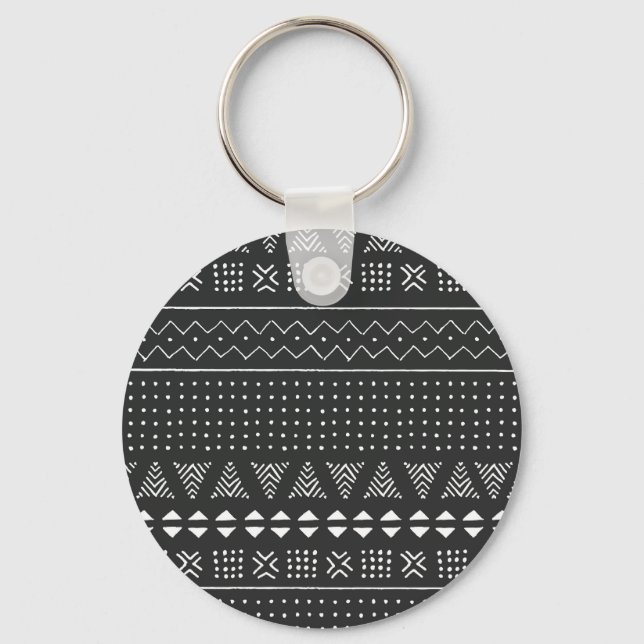 Tribal ethnic: black white pattern. keychain (Front)