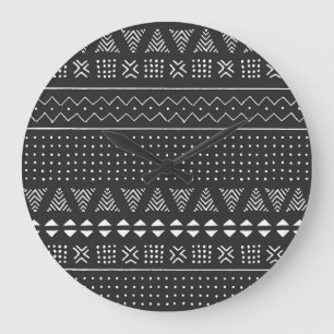 Tribal ethnic: black white pattern. large clock