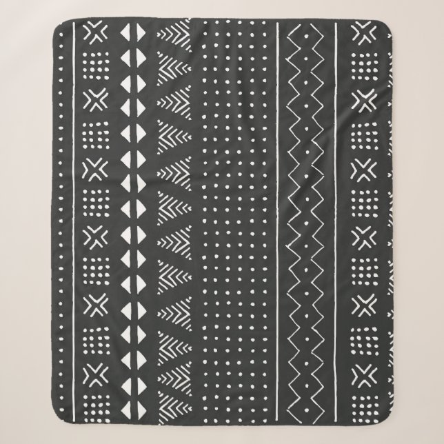 Tribal ethnic: black white pattern. sherpa blanket (Front)