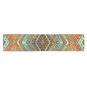 Tribal  Ethnic Boho Pattern burnt orange and gold Short Table Runner
