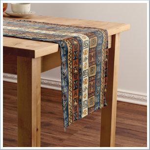 Tribal Ethnic Brown Gold & Green Medium Table Runner