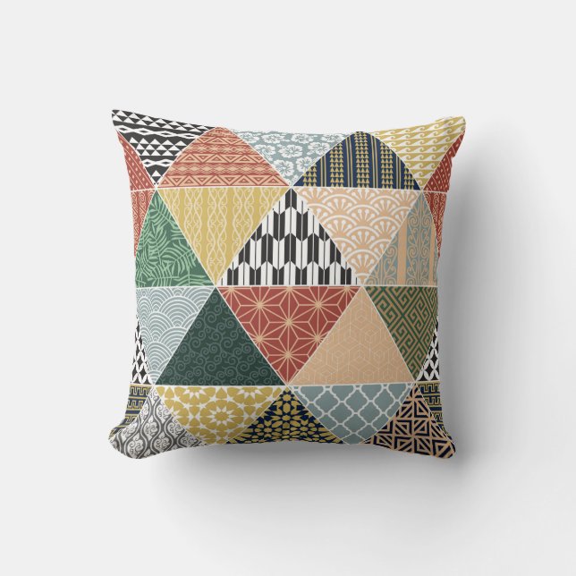 Tribal Ethnic Colorful Patchwork Pattern Throw Pillow (Front)