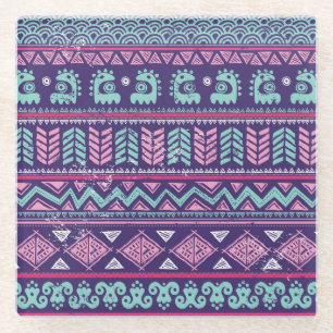 Tribal Ethnic: Colorful Seamless Pattern. Glass Coaster