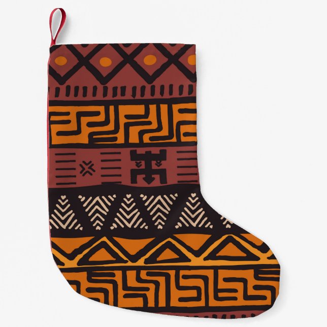 Tribal ethnic colourful bohemian pattern with geom small christmas stocking (Front)