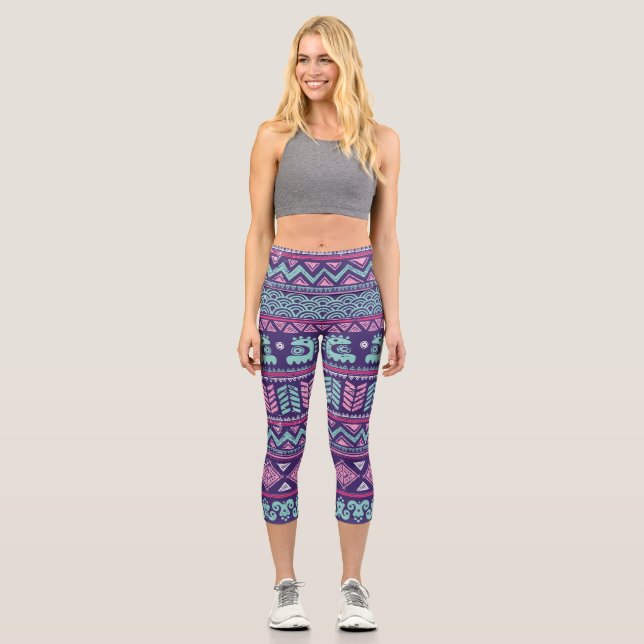 Tribal Ethnic: Colourful Seamless Pattern. Capri Leggings (Front)