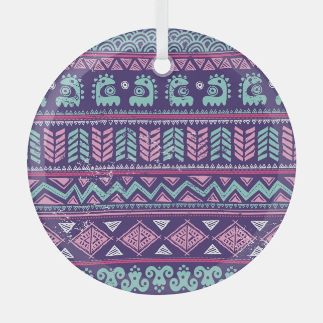 Tribal Ethnic: Colourful Seamless Pattern. Glass Ornament (Front)