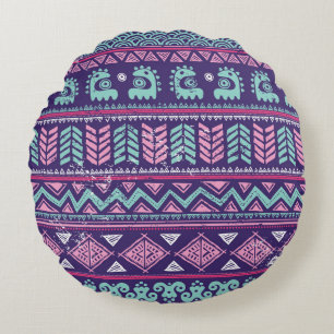 Tribal Ethnic: Colourful Seamless Pattern. Round Pillow