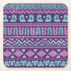 Tribal Ethnic: Colourful Seamless Pattern. Square Paper Coaster