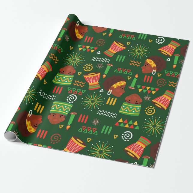tribal ethnic indigenous african kwanzaa holiday wrapping paper (Unrolled)