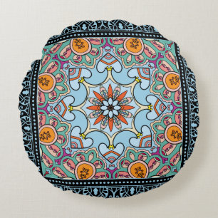 Tribal ethnic mandala seamless pattern round pillow
