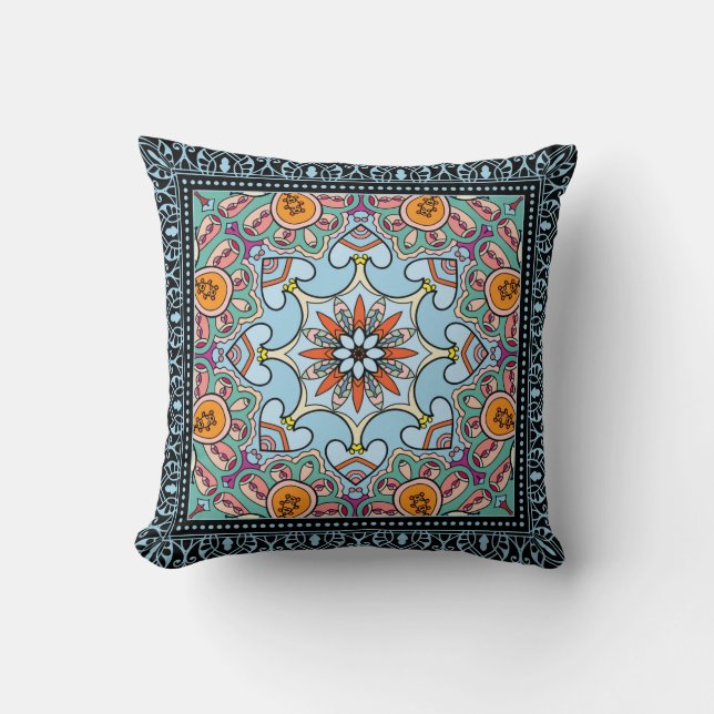 Tribal ethnic mandala seamless pattern throw pillow (Front)