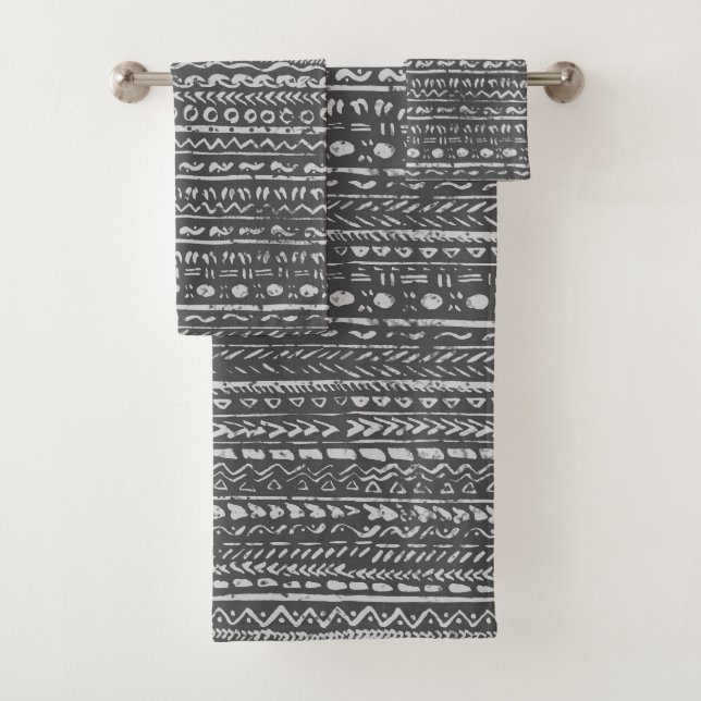 Tribal Ethnic Mud Cloth Pattern Grey White (Insitu)
