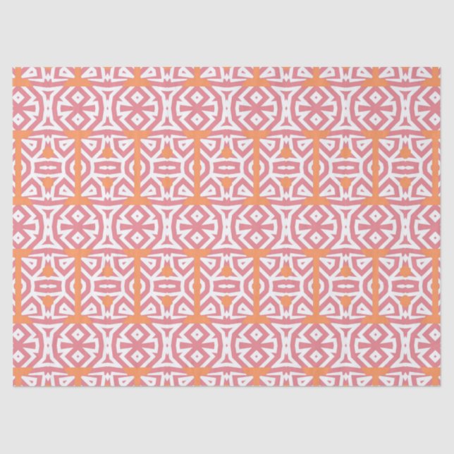 Tribal Ethnic Orange Pink Geometric Pattern Tissue Paper (Front)