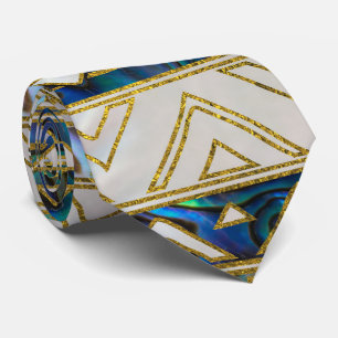 Tribal Ethnic  Pattern Gold on Abalone Shell Pearl Tie