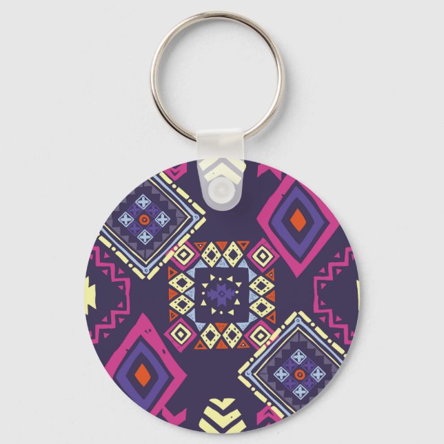 Tribal ethnic, primitive geometric background. keychain (Front)