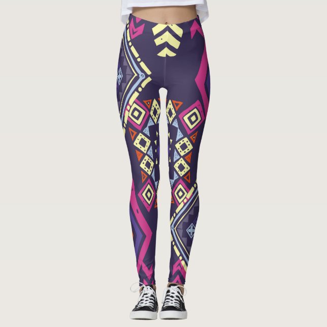 Tribal ethnic, primitive geometric background. leggings (Front)