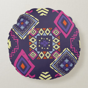 Tribal ethnic, primitive geometric background. round pillow