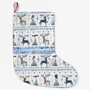 Tribal ethnic seamless pattern with animals and dr small christmas stocking