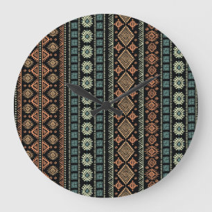 Tribal Ethnic Vintage Business Pattern Large Clock