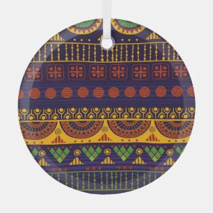 Tribal Ethno: Seamless Pattern Design. Glass Ornament