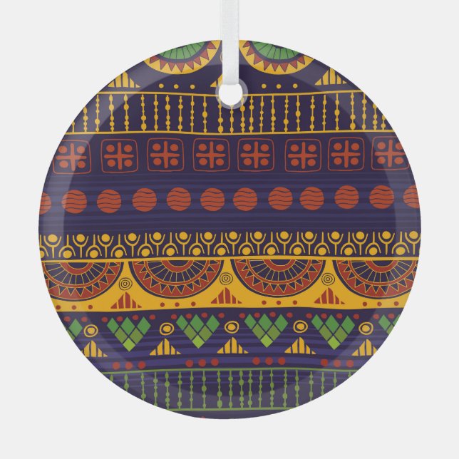 Tribal Ethno: Seamless Pattern Design. Glass Ornament (Front)