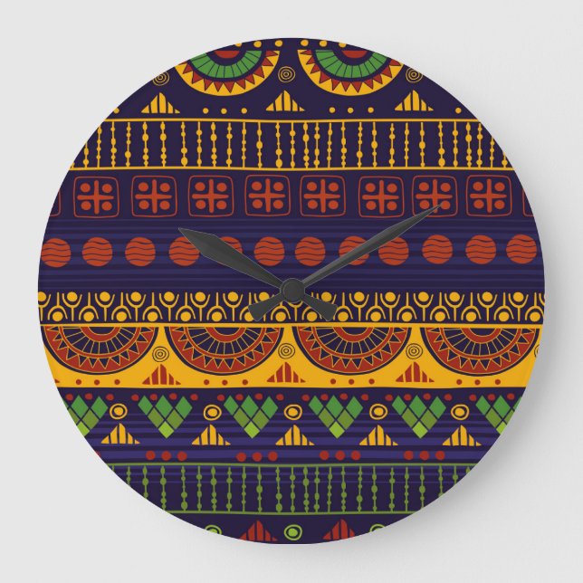 Tribal Ethno: Seamless Pattern Design. Large Clock (Front)