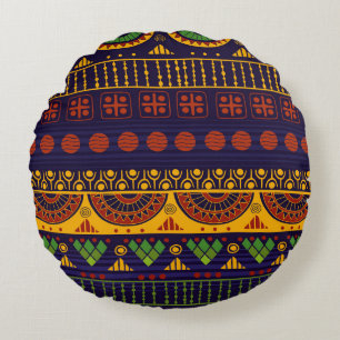 Tribal Ethno: Seamless Pattern Design. Round Pillow