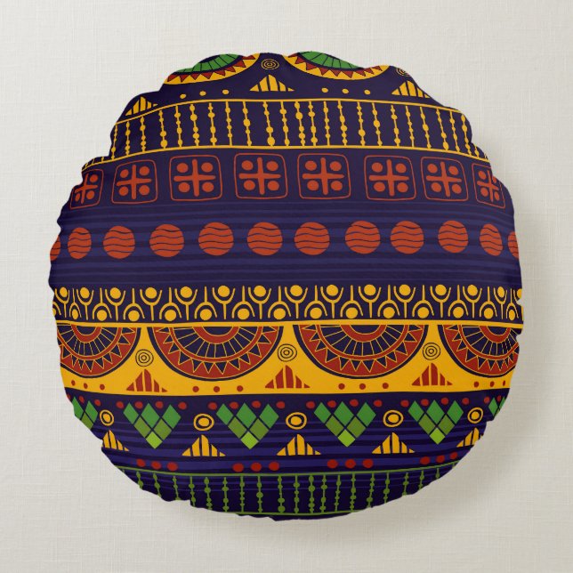 Tribal Ethno: Seamless Pattern Design. Round Pillow (Front)