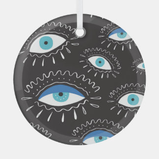 Tribal Eye Feathers Fashion Pattern Glass Ornament