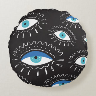 Tribal Eye Feathers Fashion Pattern Round Pillow