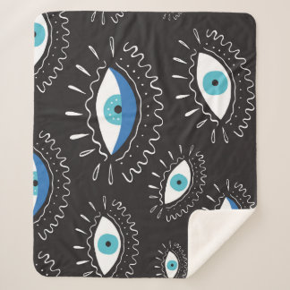 Tribal Eye Feathers Fashion Pattern Sherpa Blanket