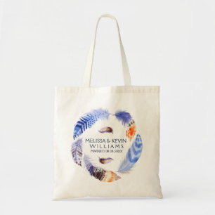 Tribal Feather Wedding Wreath Watercolors Tote Bag