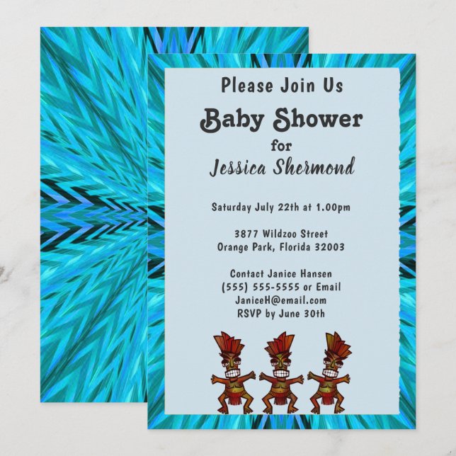 Tribal Fertility Dance Blue Abstract Baby Shower Invitation (Front/Back)
