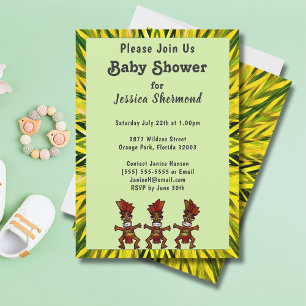Tribal Fertility Dance Yellow & Green Abstract Invitation