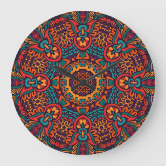 Tribal Festive: Colourful Ethnic Pattern Large Clock