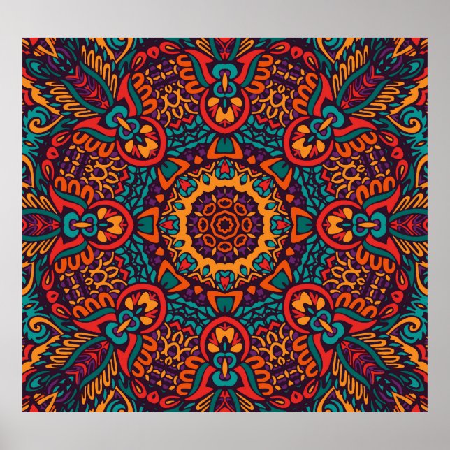 Tribal Festive: Colourful Ethnic Pattern Poster (Front)