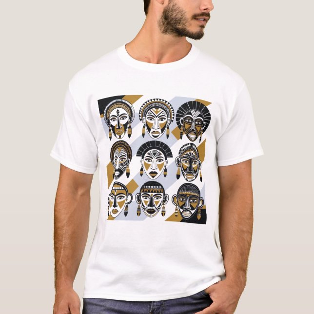 Tribal Fierce Mask Grid  T-Shirt (Front)