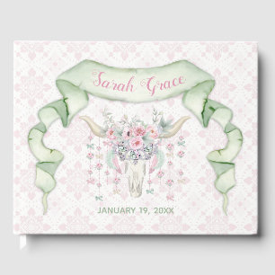 Tribal Floral Bull Horns Arrows Pink Mint Feminine Guest Book