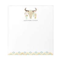 Tribal Floral Skull and Feathers Personalized