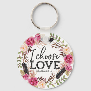 Tribal Floral Wreath Corinthians Love Quote Keychain