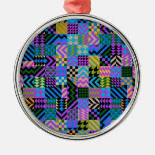 Tribal Folk Art - Blue Metal Ornament